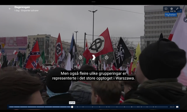 White supremacist banners. Screengrab from NRK Dagsrevyen, norwegian national broadcaster.