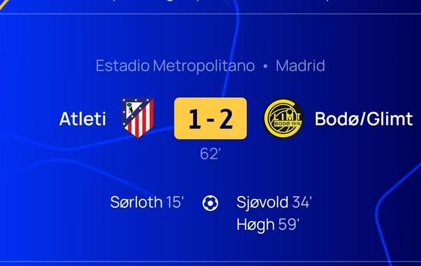 Atletico vs Bodø/Glimt 1-2 at 62 munutes